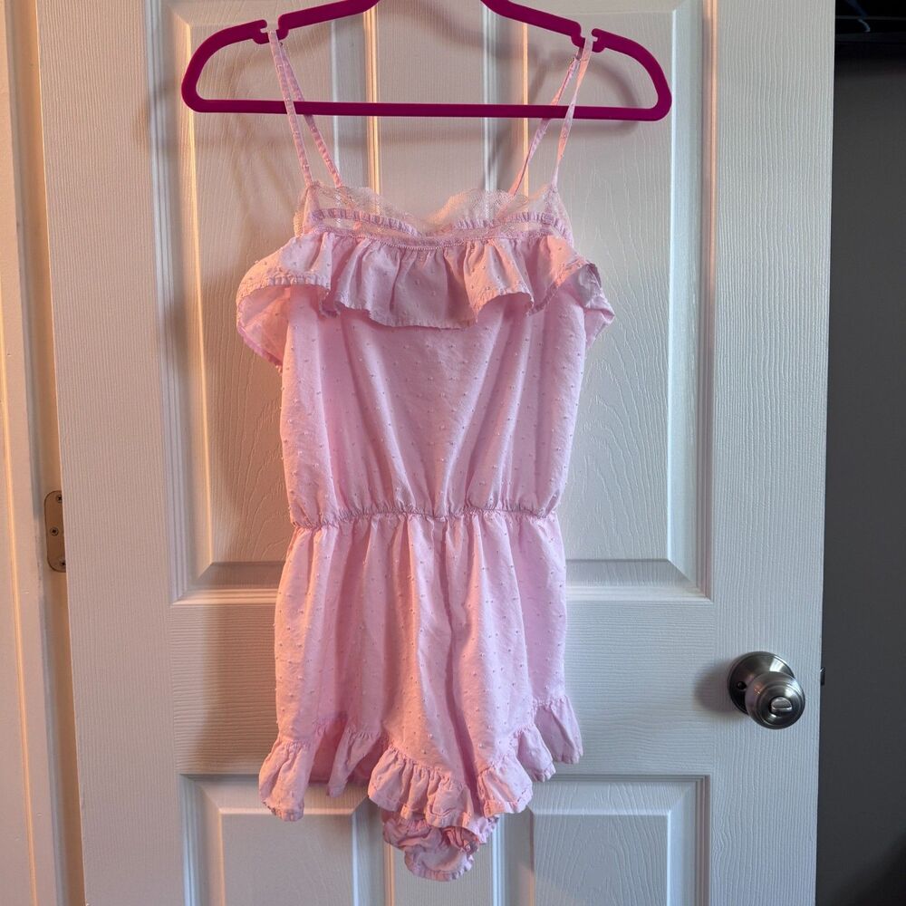 Victoria’s Secret Pink Swiss Dot Lace Ruffle Romper Pajama S